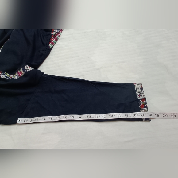 Women's Navy Blue Double Layered Printed Rayon Mandarin Collar Long Kurta - Picture 8 of 9